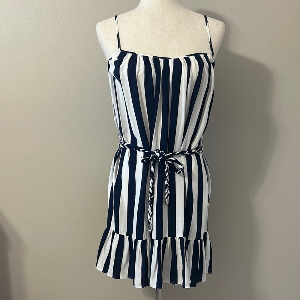 Gianni Bini Women’s Navy & White Striped Sundress Dress Rope Belt Size XS NWT